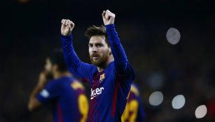 Messi festeja gol con el Barcelona 