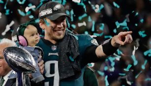 Nick Foles celebra tras la victoria en el Super Bowl 