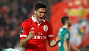 Raúl Jiménez festeja gol con el Benfica