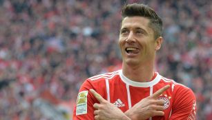 Lewandowski celebra una anotación con el Bayern Munich