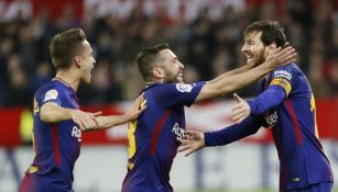 Messi festeja su gol contra el Sevilla