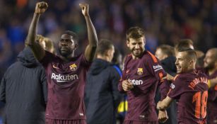 Umtiti, Piqué y Alba celebran título 