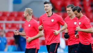 Lewandowski, durante una sesión de práctica con Polonia