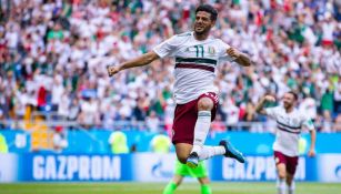 Carlos Vela festeja su anotación frente a Corea del Sur en Rusia 2018