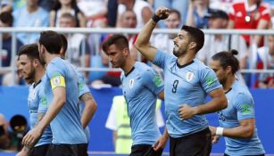 Luis Suárez festeja un gol contra Rusia en la Copa del Mundo