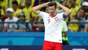 Lewandowski, lamentándose en el partido contra Colombia