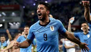 Suárez festeja el pase de Uruguay a Cuartos de Final de Rusia 2018