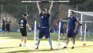 Néstor Araujo durante su primera práctica con el Celta de Vigo