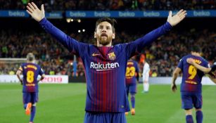 Messi celebra un gol con el Barcelona