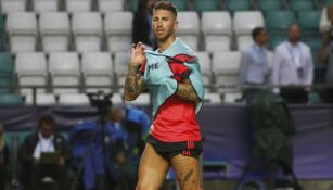 Sergio Ramos, en una práctica del Madrid en Estonia