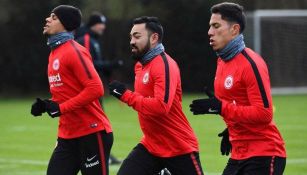 Fabián y Salcedo, durante un entrenamiento del Frankfurt