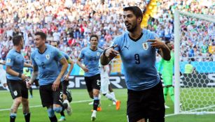 Luis Suárez celebra una anotación en la Copa del Mundo de Rusia 2018