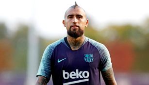 Arturo Vidal, durante un entrenamiento con Barcelona