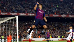 Suárez celebra una anotación contra Sevilla en La Liga 