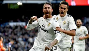 Sergio Ramos festeja su anotación frente al Valladolid