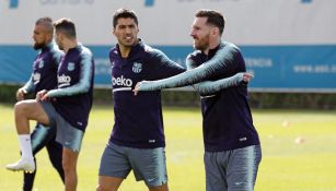 Messi y Suárez, durante un entrenamiento con el Barça