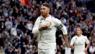 Sergio Ramos festeja un gol contra el Real Valladolid