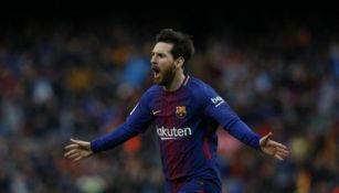 Messi festeja gol con el Barcelona