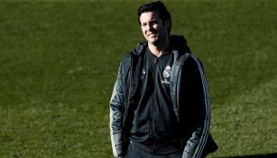 Santiago Solari, durante un entrenamiento con el Real Madrid