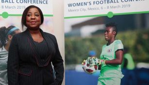 Fatma Samoura, en la conferencia del futbol femenil en México