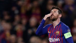 Messi festeja en el partido del Barcelona 