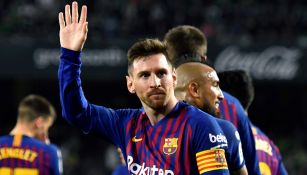 Messi festeja gol con el Barcelona 