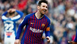 Messi festeja anotación frente al Espanyol 