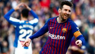 Messi festeja anotación en La Liga 