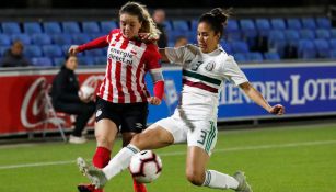 Acción durante un compromiso amistoso entre el Tri Femenil y el PSV