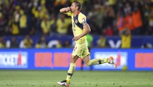 Aguilar, en festejo de gol con América