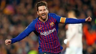 Lionel Messi festeja gol con Barcelona