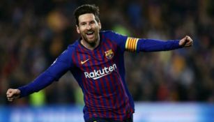 Messi festeja un gol con el Barcelona