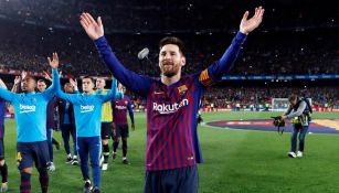 Leo Messi festeja triunfo con Barcelona