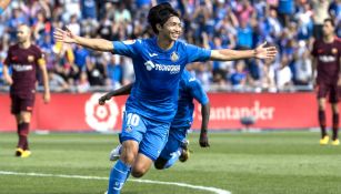 Gaku Shibasaki celebra una anotación con el Getafe 