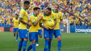 Brasil, en pleno festejo durante la goleada ante Perú