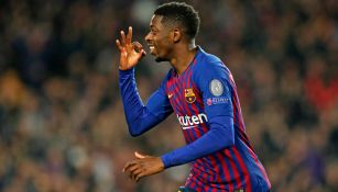 Dembelé celebra una anotación con el Barcelona 