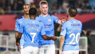 Jugadores del Manchester City celebran su victoria en el partido ante West Ham United