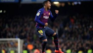 Malcom celebra gol con el Barcelona