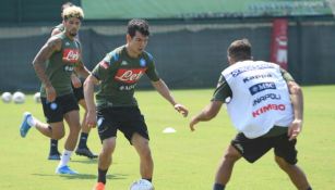 Lozano, en un entrenamiento del Napoli