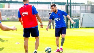 Lionel Messi durante el entrenamiento del Barcelona del 30 de septiembre