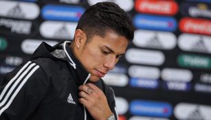 Carlos Salcedo en la conferencia de la selección