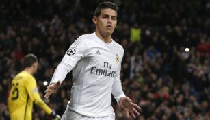 James Rodríguez celebra una anotación con el Real Madrid 