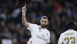 Benzema, en festejo de gol con el Real Madrid