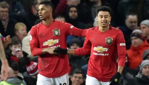 Jugadores del Manchester United, tras un gol al Tottenham