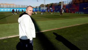 Andrés Iniesta durante el entrenamiento del Barcelona