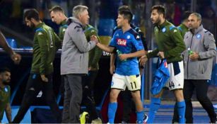 Ancelotti e Hirving Lozano en un partido con Napoli