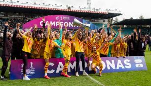 Jugadoras del Barcelona, en festejo