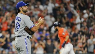 Mike Bolsinger, durante un partido de los Azulejos de Toronto