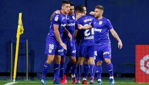 Jugadores del Leganés en celebración en La Cerámica