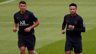 Neymar y Thiago Silva, en un entrenamiento con el PSG